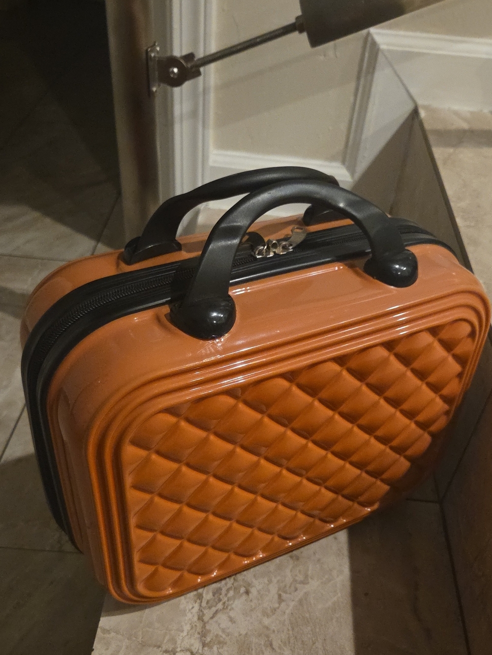 Quilted Orange Travel Carry Bag with Top Handles